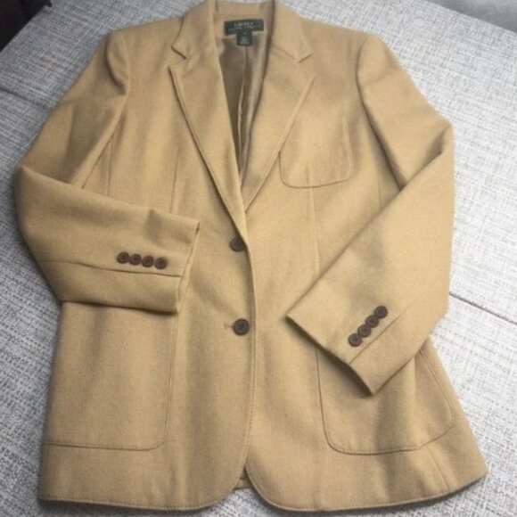 Ralph Lauren Tan 100% Camel Hair Blazer Size 10 Pockets Preppy Old Money USA - Picture 4 of 8